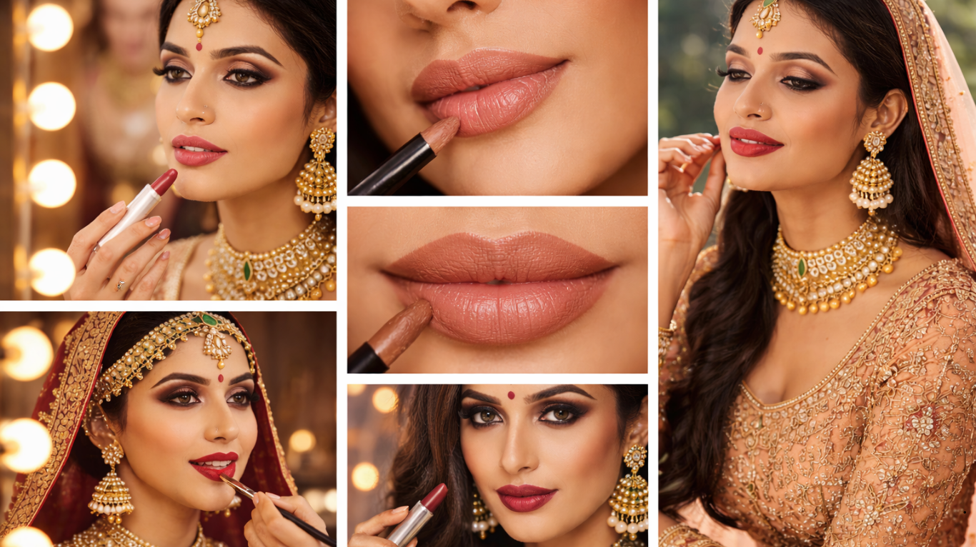 Elegant bridal makeup with bold eyes and nude lips