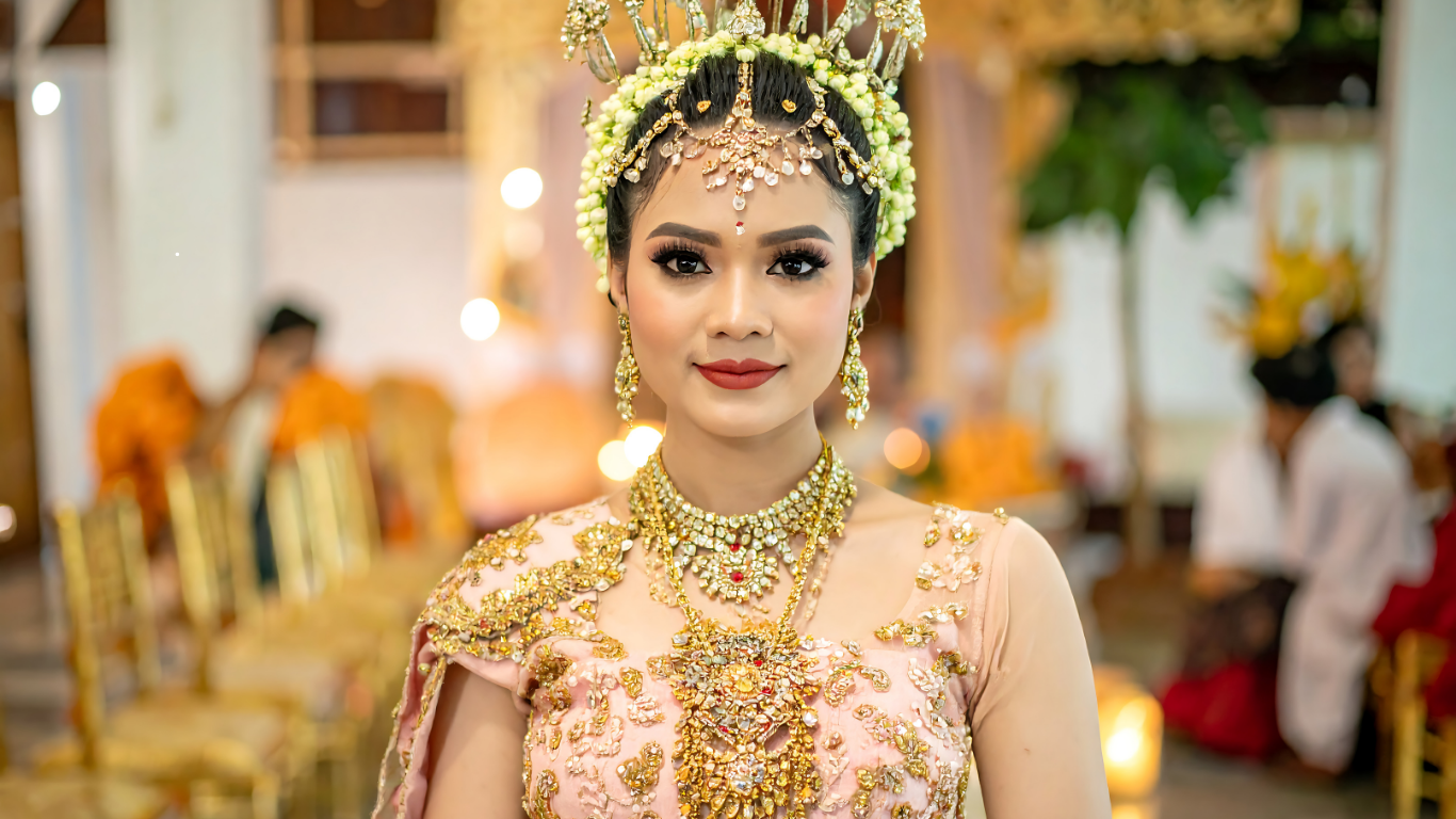 Bridal makeup artist working on bridal hairstyle and makeup