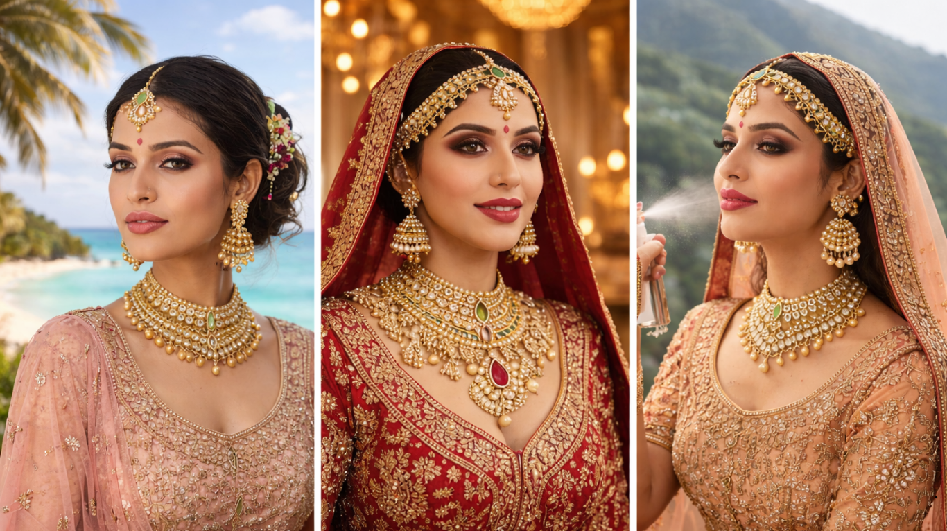 Indian bride wearing traditional bridal makeup