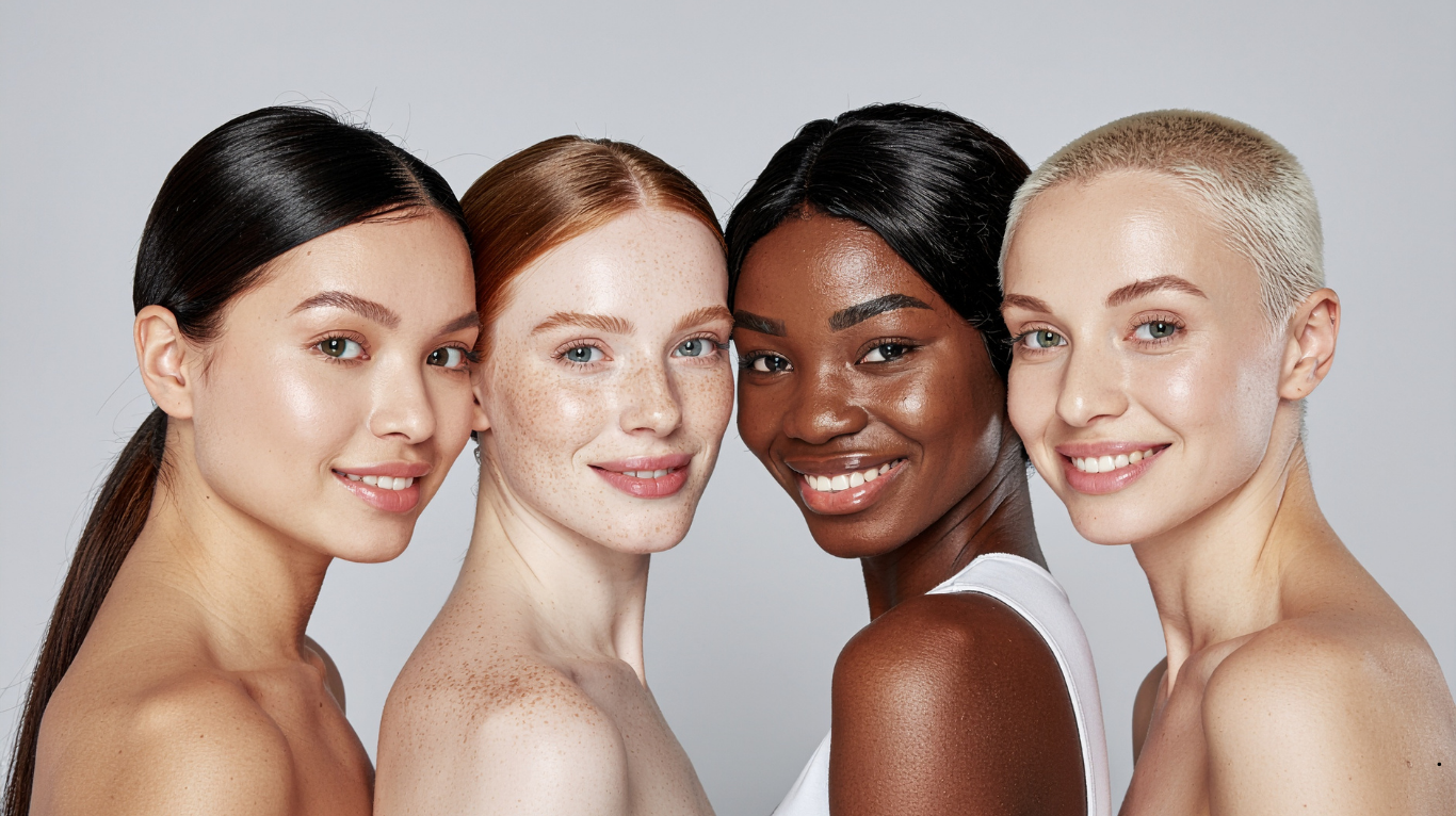 Oily skin type with natural shine on face