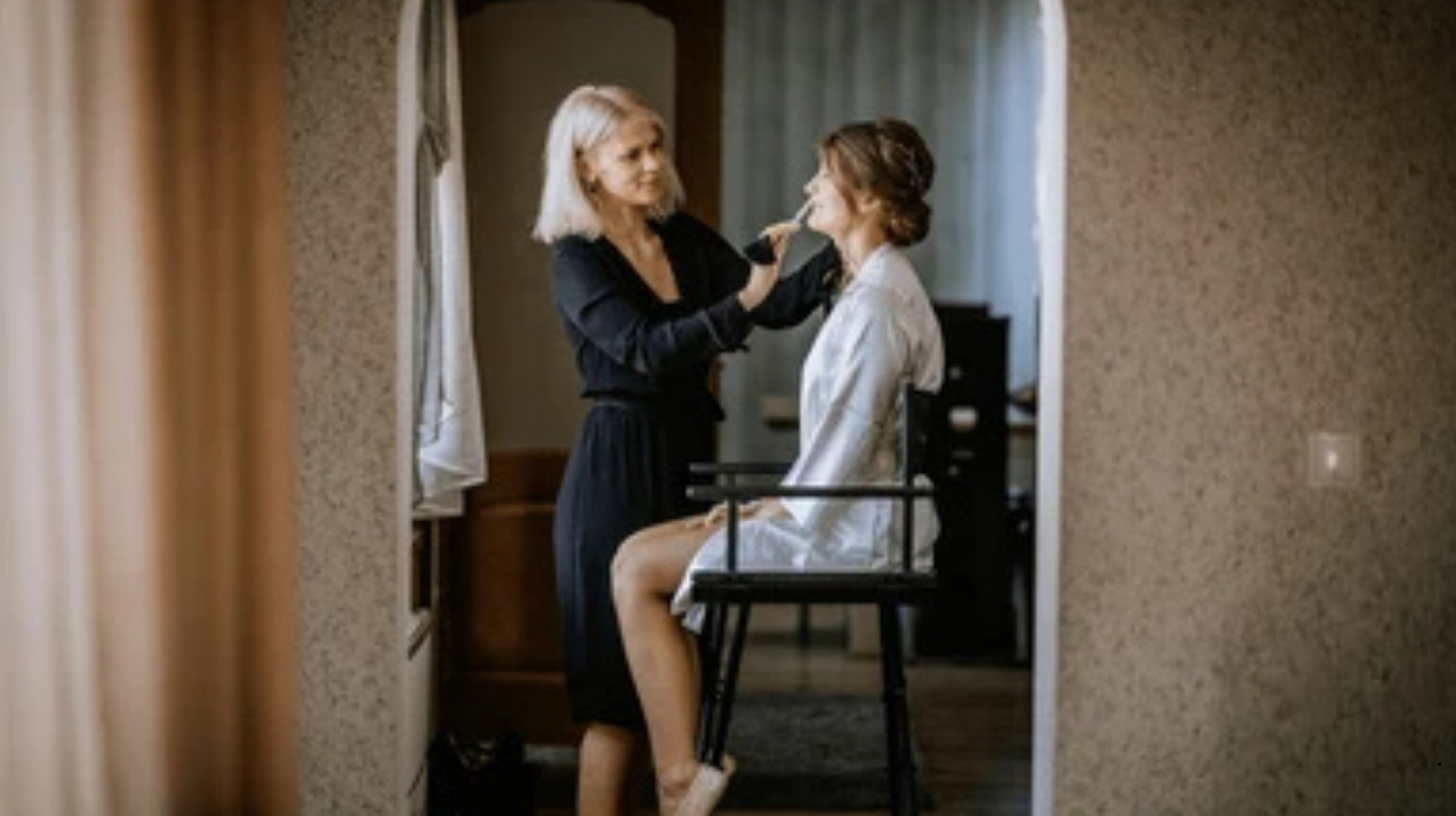 Bridal makeup with sharp eyeliner and defined brows